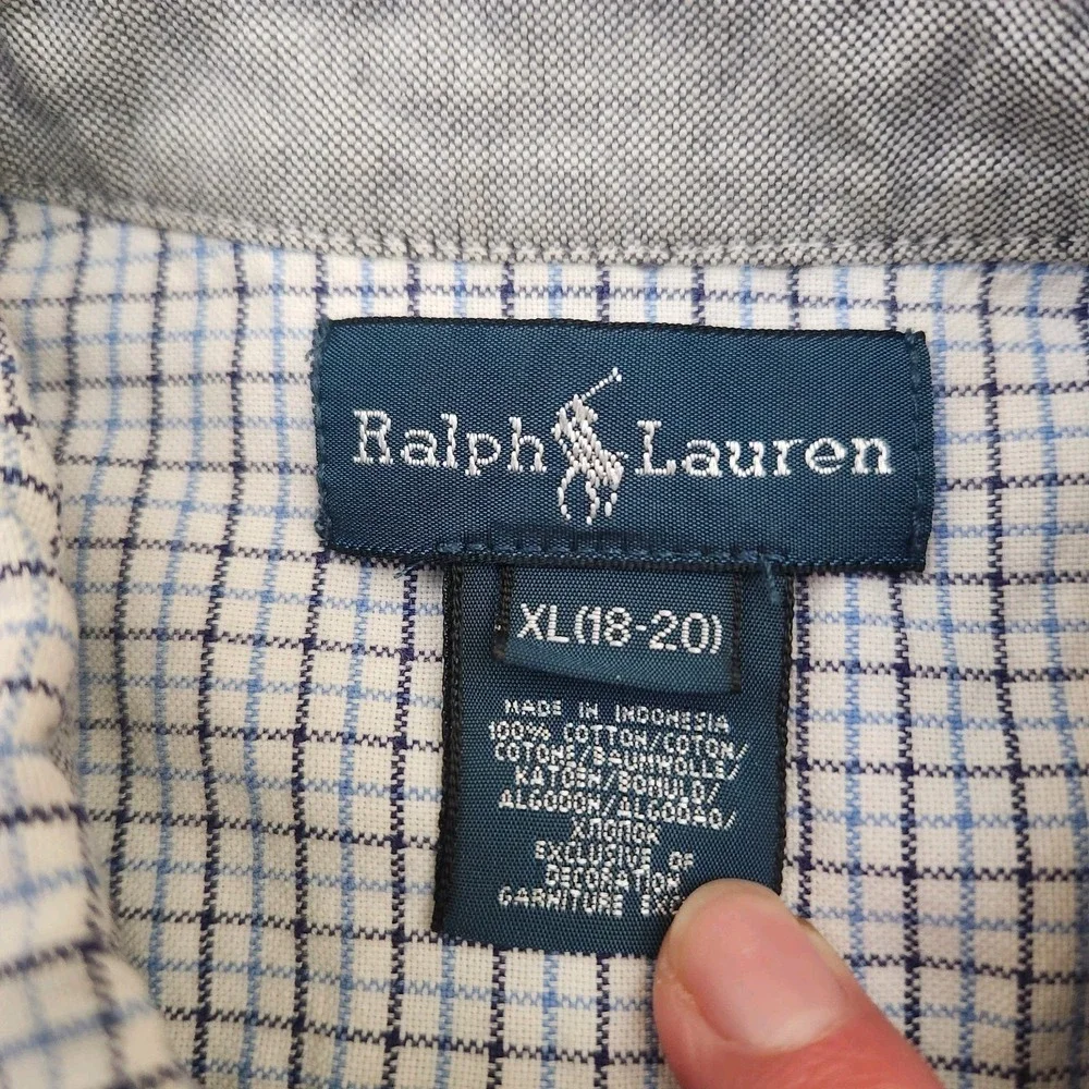 Ralph‎ Lauren Youth XL 18-20 Blue White Check Button Down Shirt Pony Preppy Work